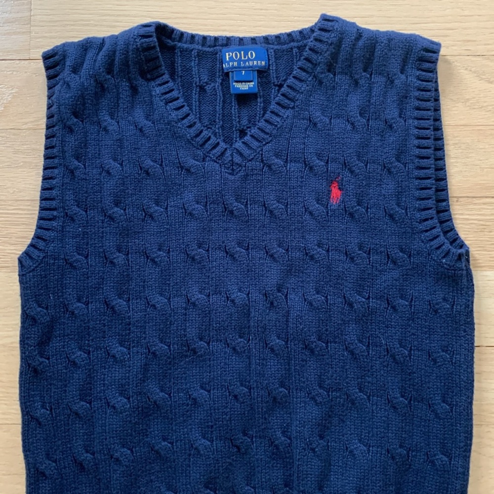 Polo Ralph Lauren Kids Cable Knit Pullover Sweater Vest Navy Blue Size 7